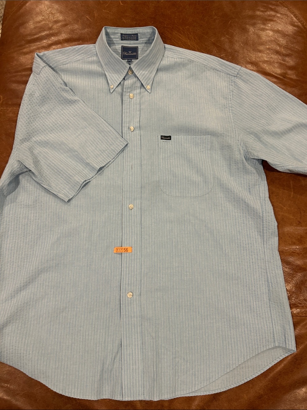 Faconnable Light Blue Striped Short-Sleeve Button-Down Shirt